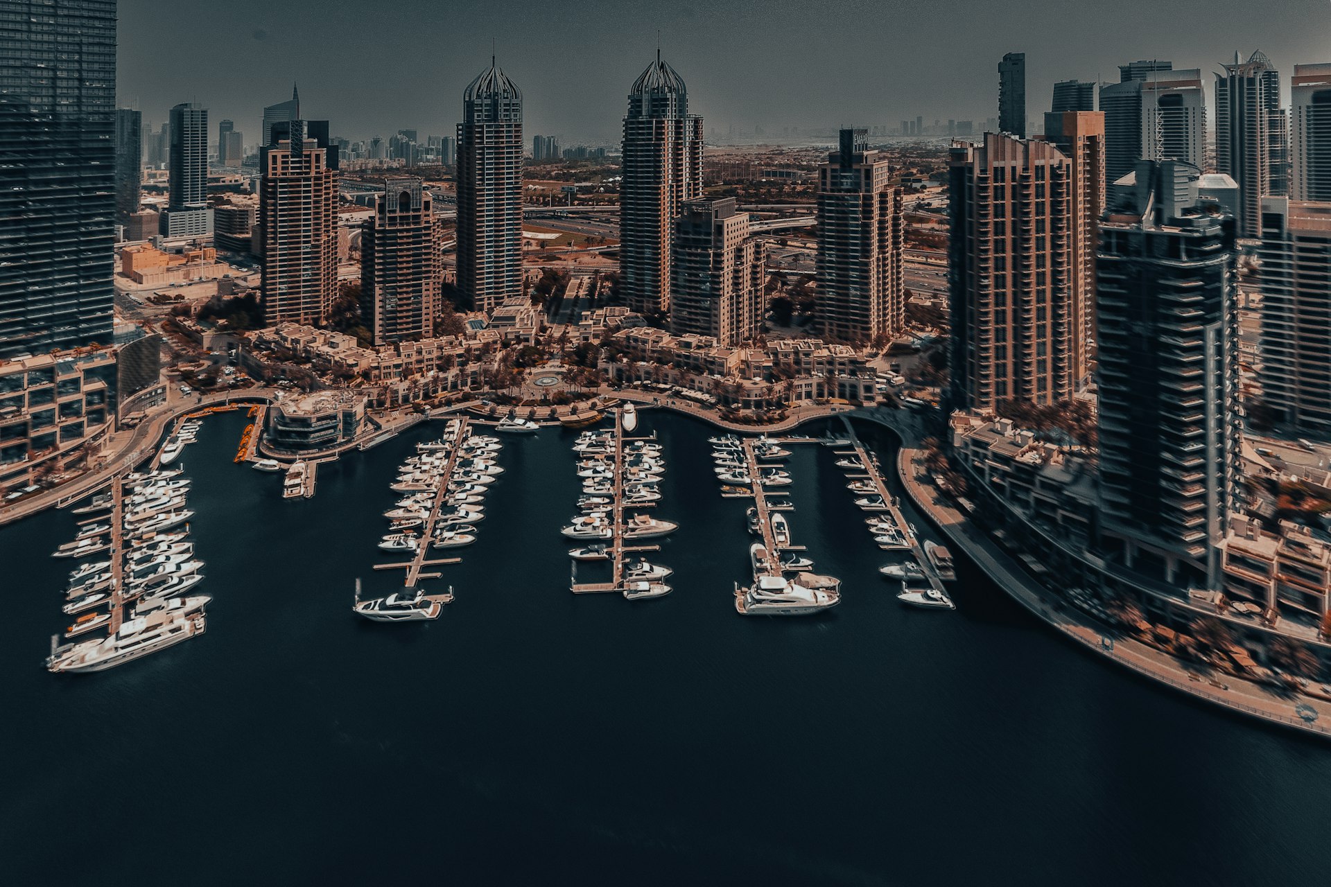 An aerial view of Dubai Creek Harbour area