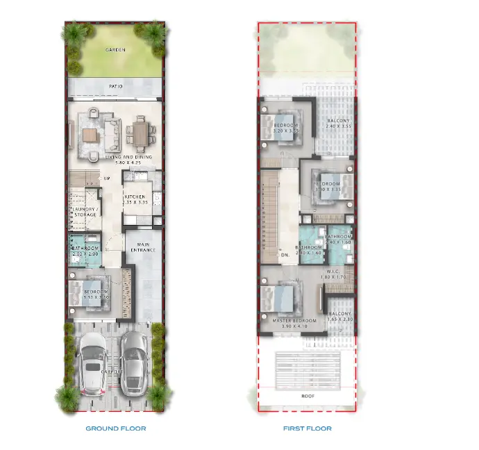Floor plan of a 4BR townhouse in Damac Islands 2
